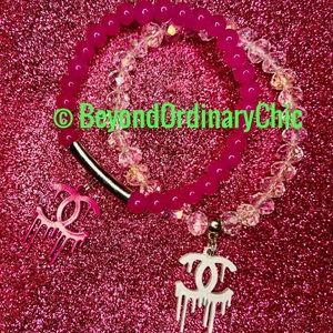 Fuchsia & Crystal beaded drip bracelet set